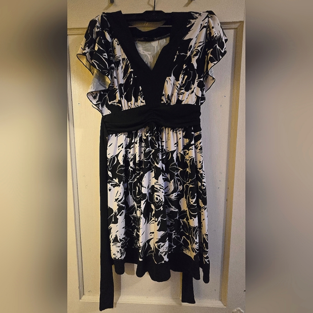 Floral Black and White Dress